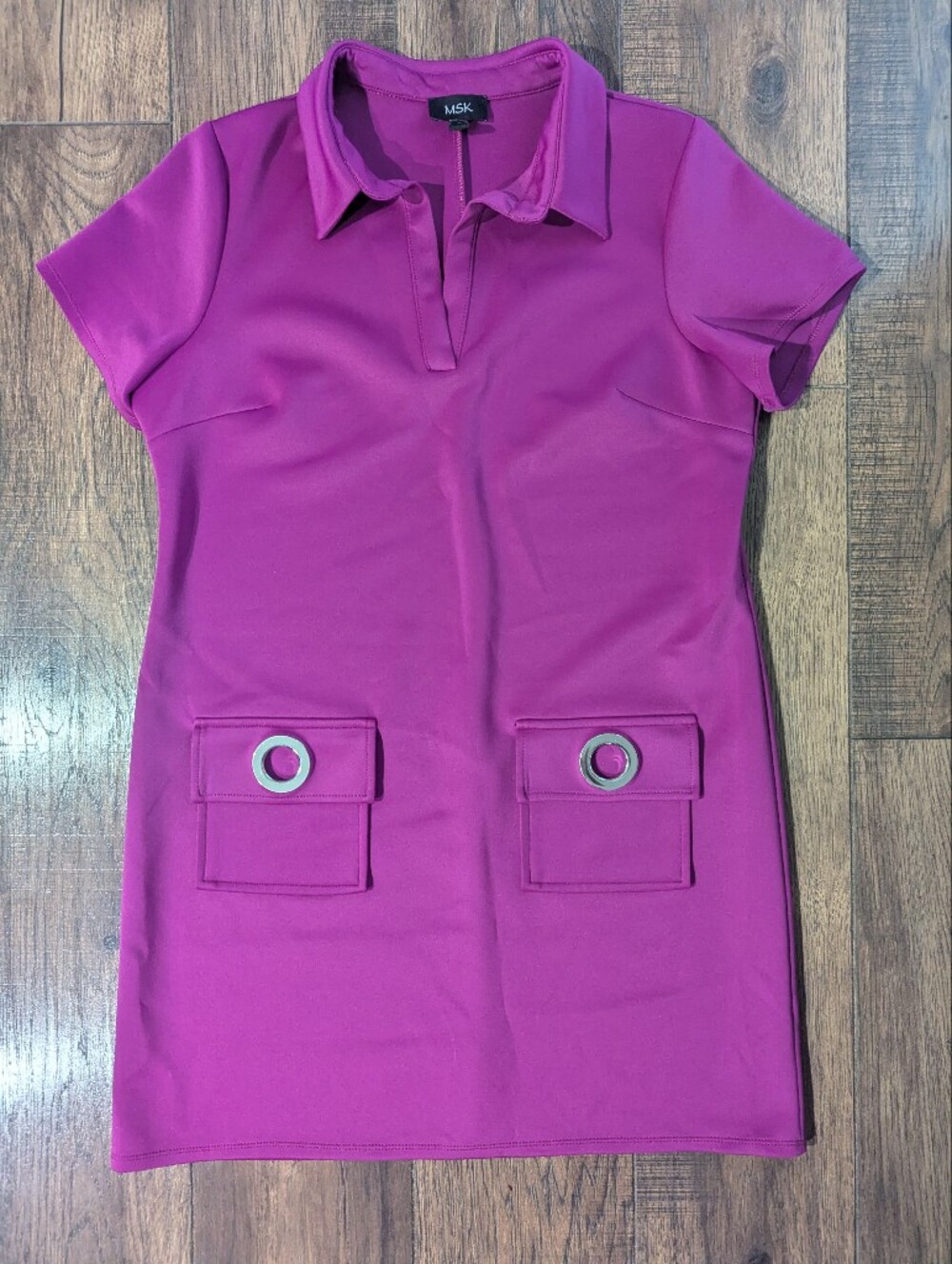 MSK Women's Fuchsia Retro 60s Sheath Mini Dress Pockets & Grommet Accents Size L